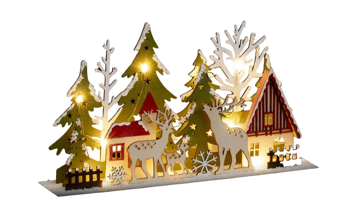 Drvena dekoracija village 13 led