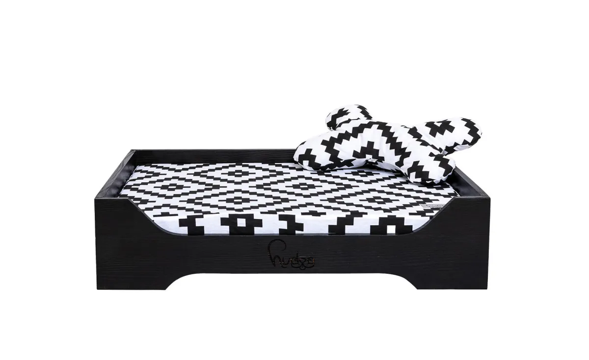 Drveni krevet za pse sa jastukom Buzz 80x60x20cm crni