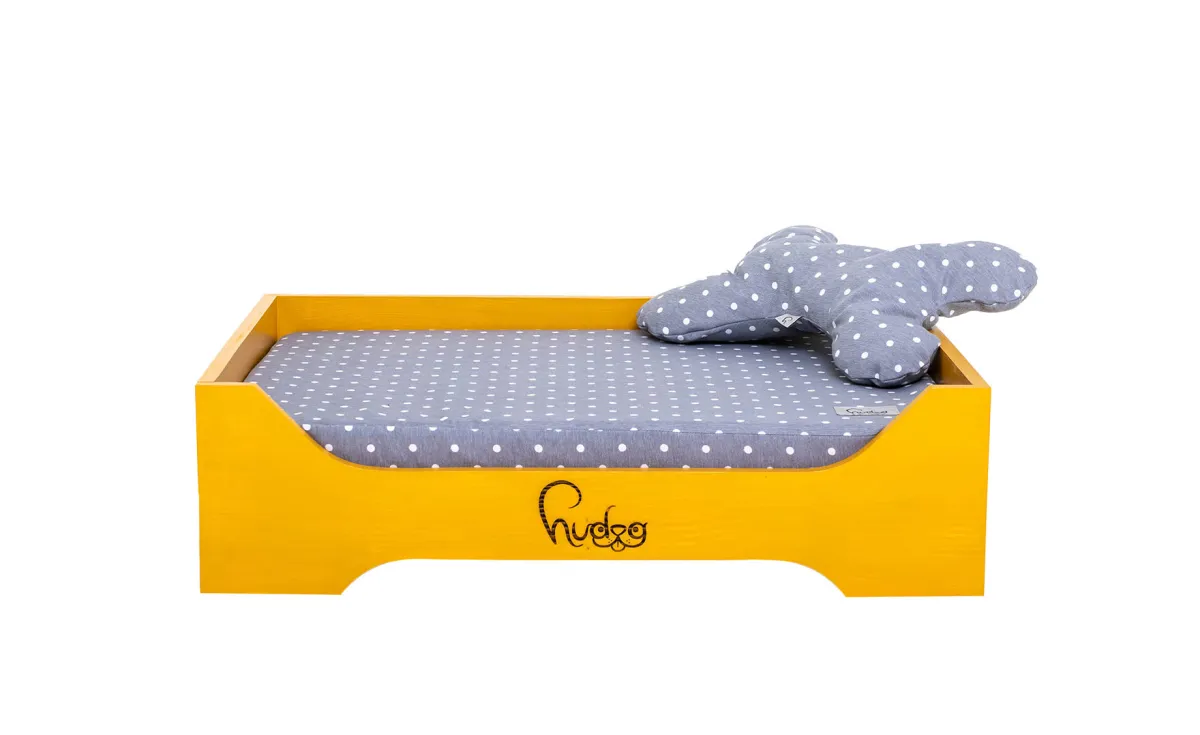 Drveni krevet za pse sa jastukom Dots 70x50x20cm žuti