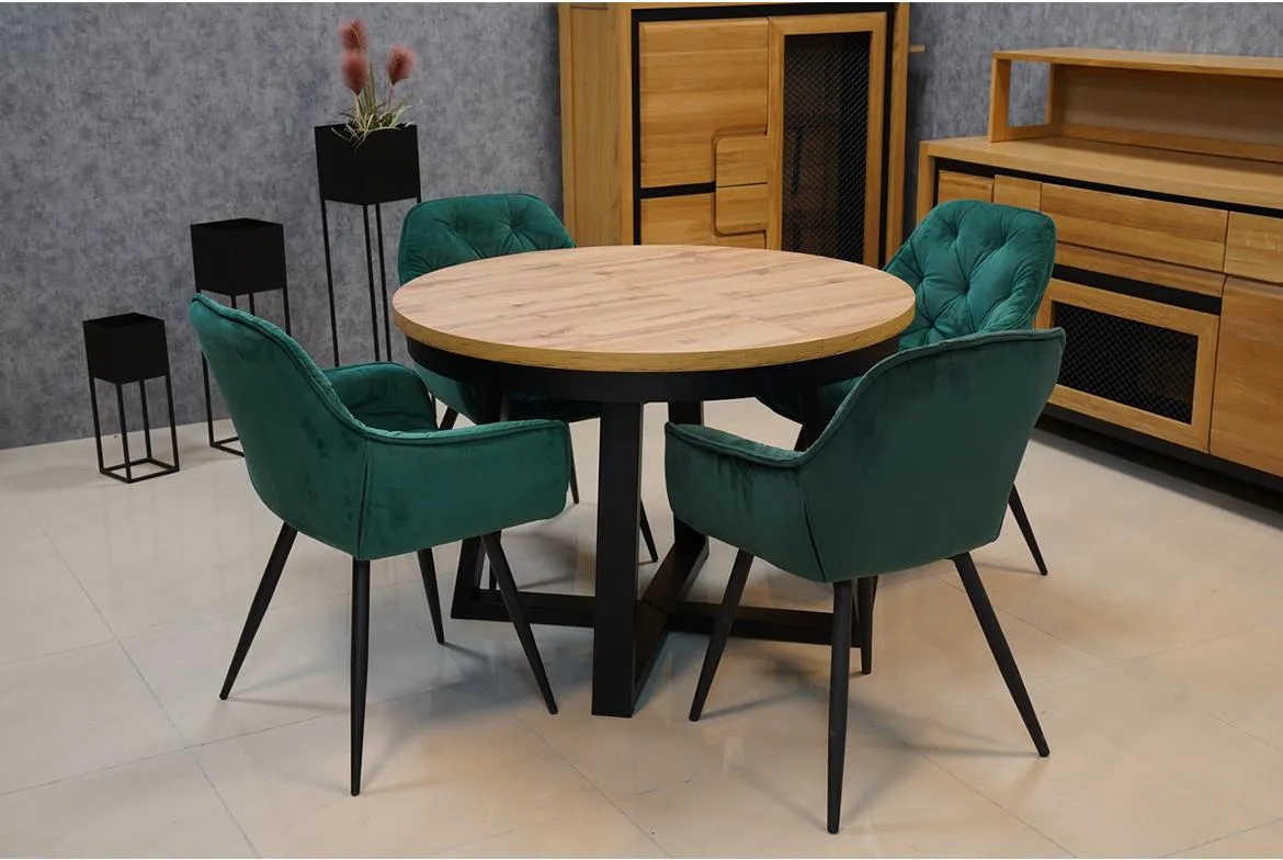 Dubai set stola i stolica 1+4st 100(150)x100x75 cm natur/zelena/crna