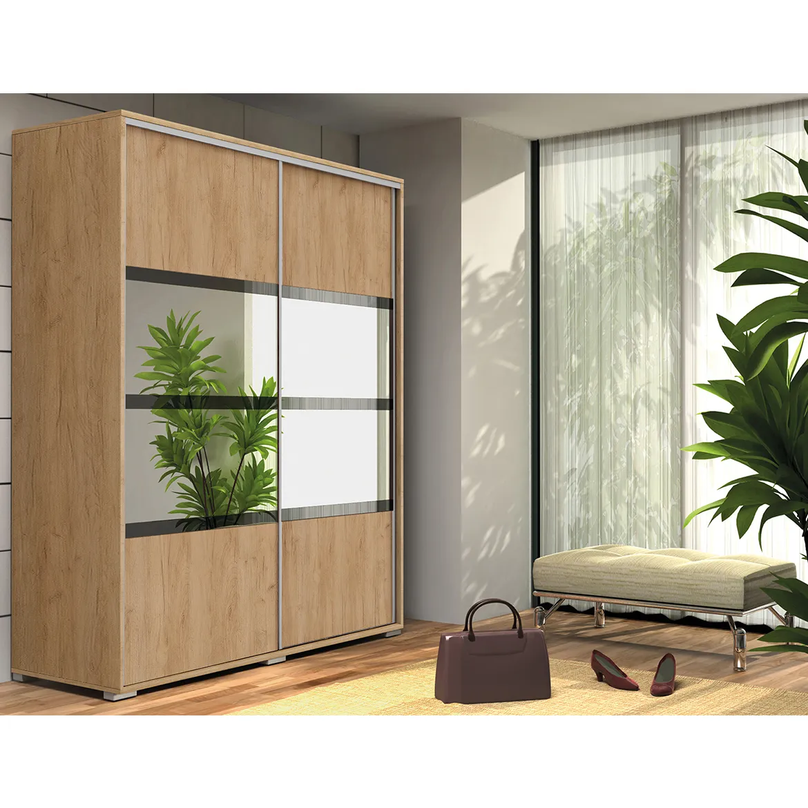 Elena ormar 2 vrata 200x62x215 Craft natur/crna/ogledalo