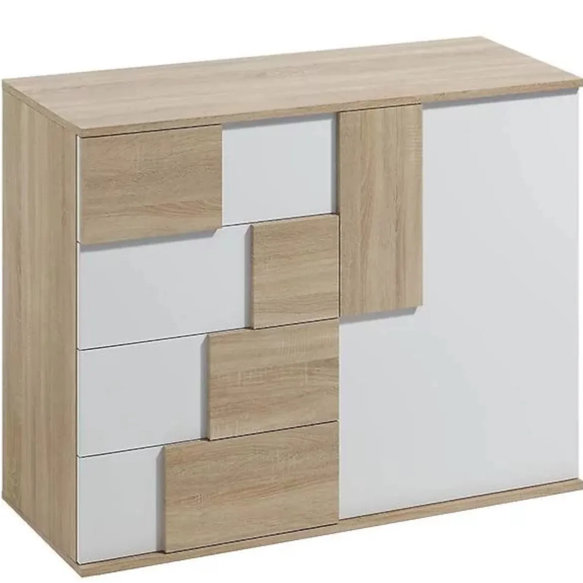 Elstra komoda 4 fioke + 1 vrata 121x45x87 natur (sonoma hrast)/ bela