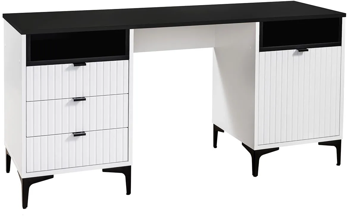 Fabio 1D3S radni stol 1vrata, 3fioke 156,6x50,5x76 beli/crni top
