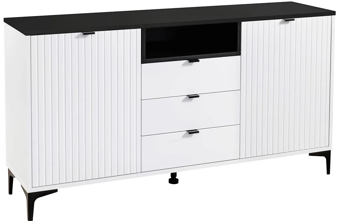 Fabio 2D3S komoda 2vrata+3fioke 156x40,5x83,5 bela/crni top