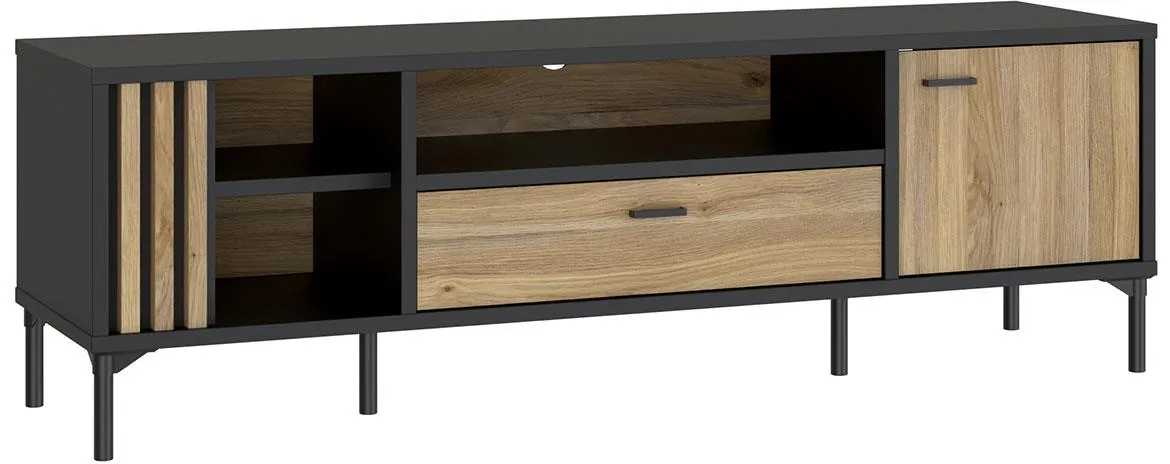 Figila JMXT131-M637 TV komoda 1 vrata+1 fioka+3 otvora 159,5x41,5x51 cm hrast/crni