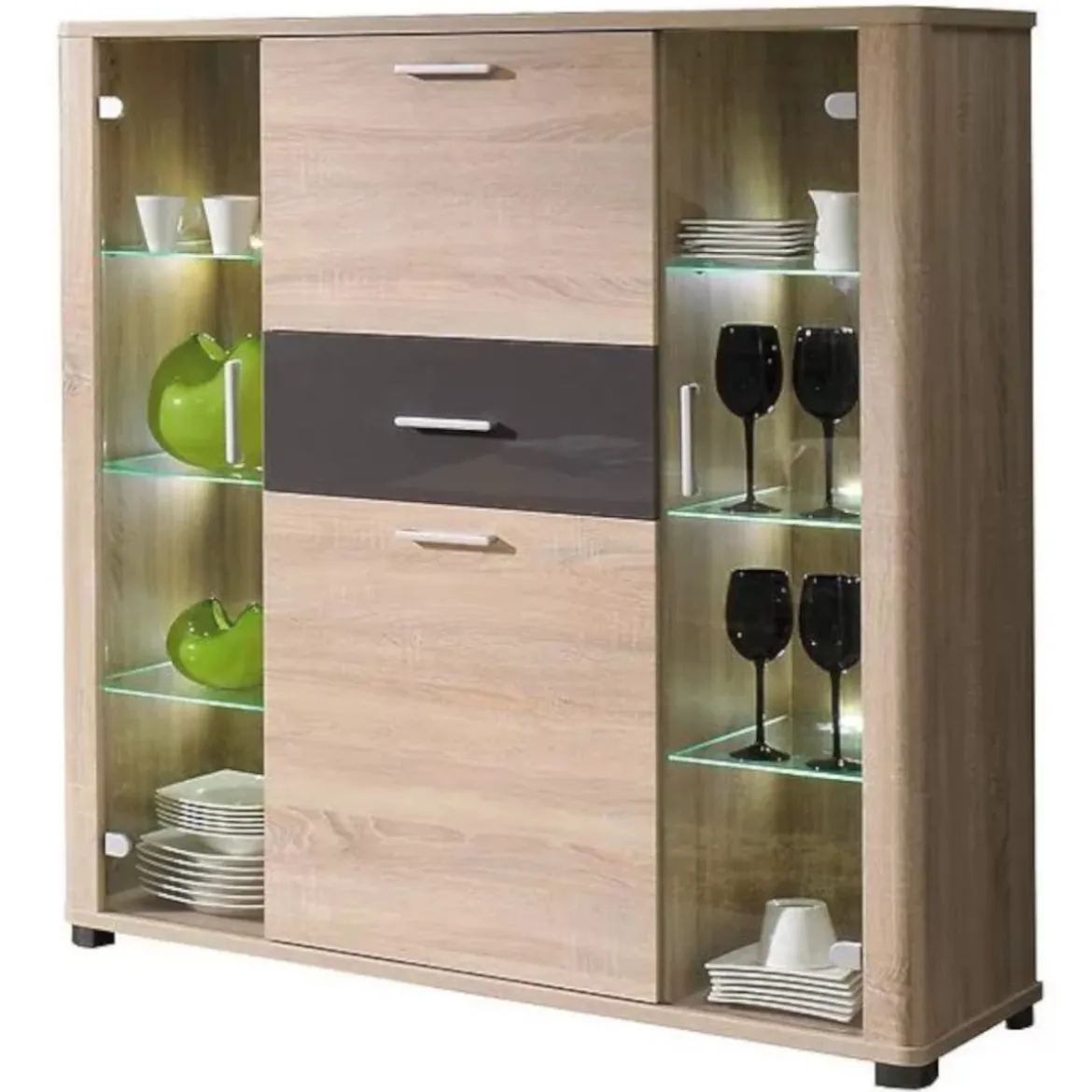 Fill vitrina 4 vrata+1 fioka 127x42x132 natur/tamno siva