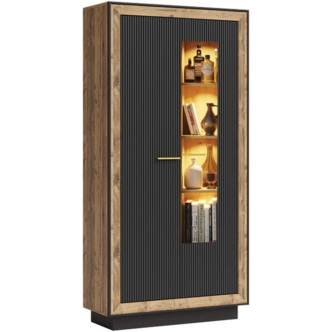 Fox 2 vitrina 95x53x201 crna/natur (hrast eger)