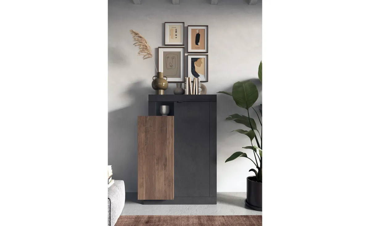 Freedom komoda 2 vrata 87x42x142 cm orah/crna