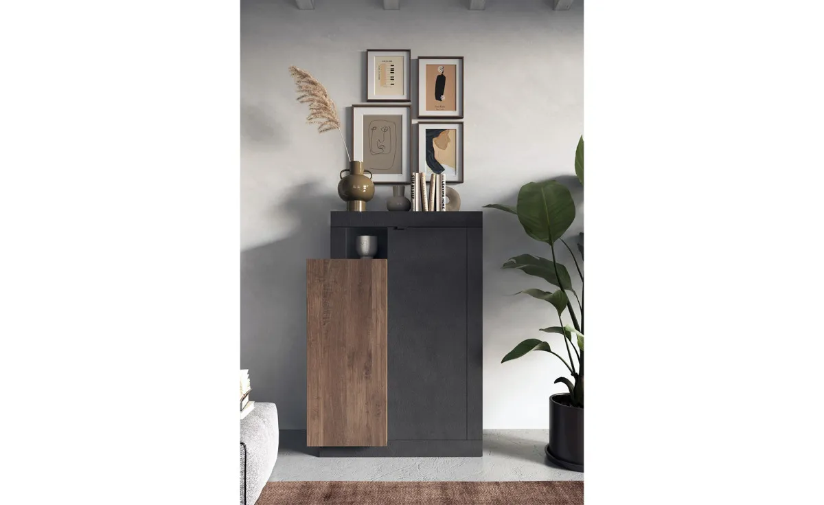 Freedom komoda 2 vrata 87x42x142 cm orah/crna