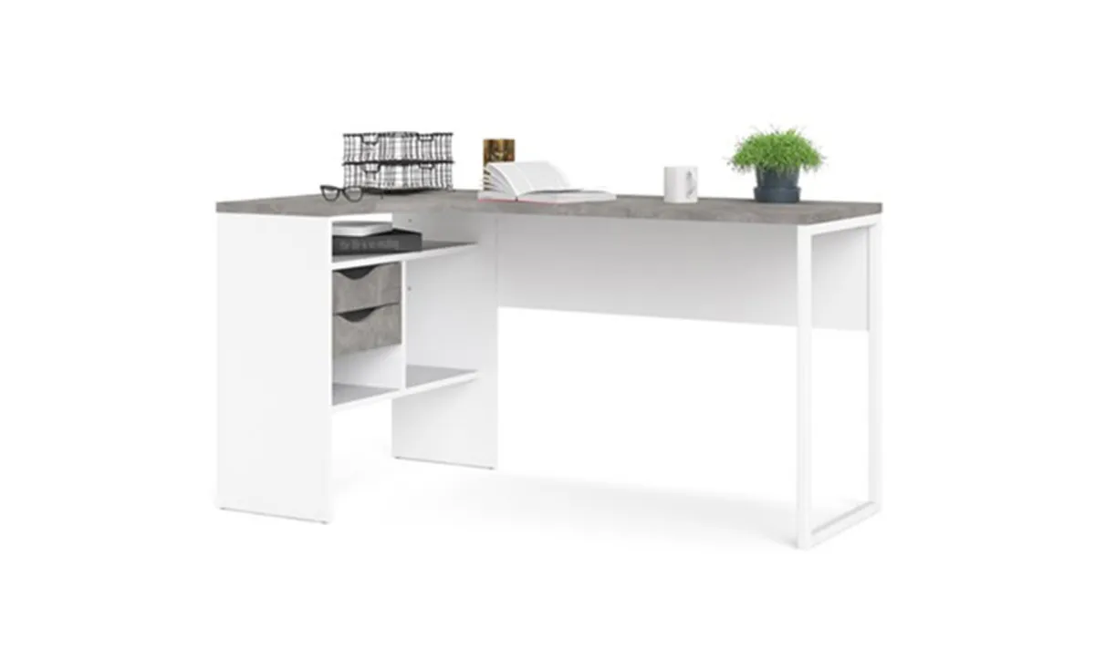 Function Plus ugaoni radni sto 2 fioke + 3 otvora 145,1x81x76,8cm beli beton sivi
