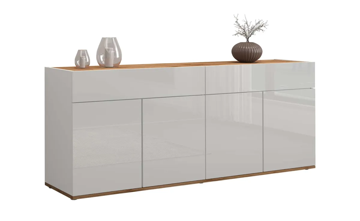 Garda komoda 4 vrata + 2 fioke 160x35x70 cm bela visoki sjaj/hrast