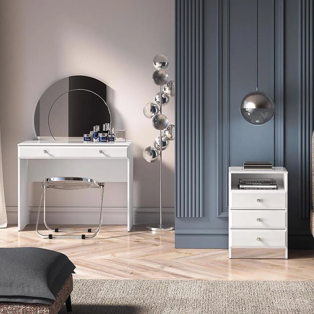 Glamour nocni ormaric 45x34x68 cm bela