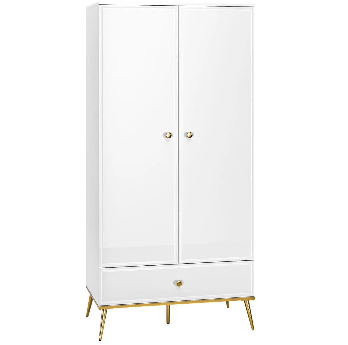 Goldin 01 ormar 2 vrata+1 fioka 92x55x190 cm  beli visoki sjaj/zlatni