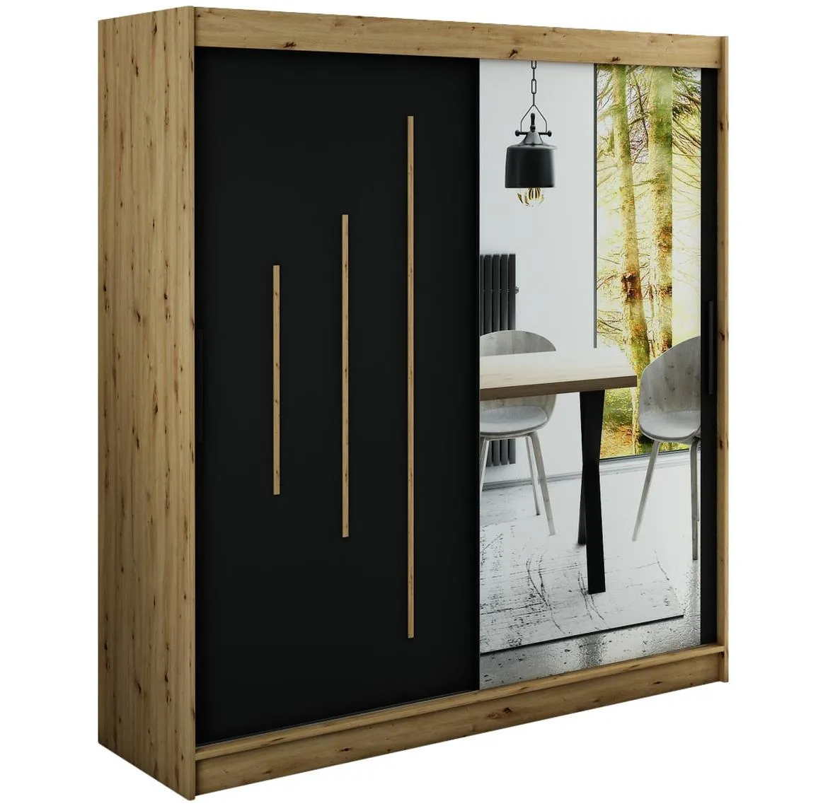 Halifax ormar Y2 2 vrata/ogledalo 200x62x200 natur (artisan hrast)/crni