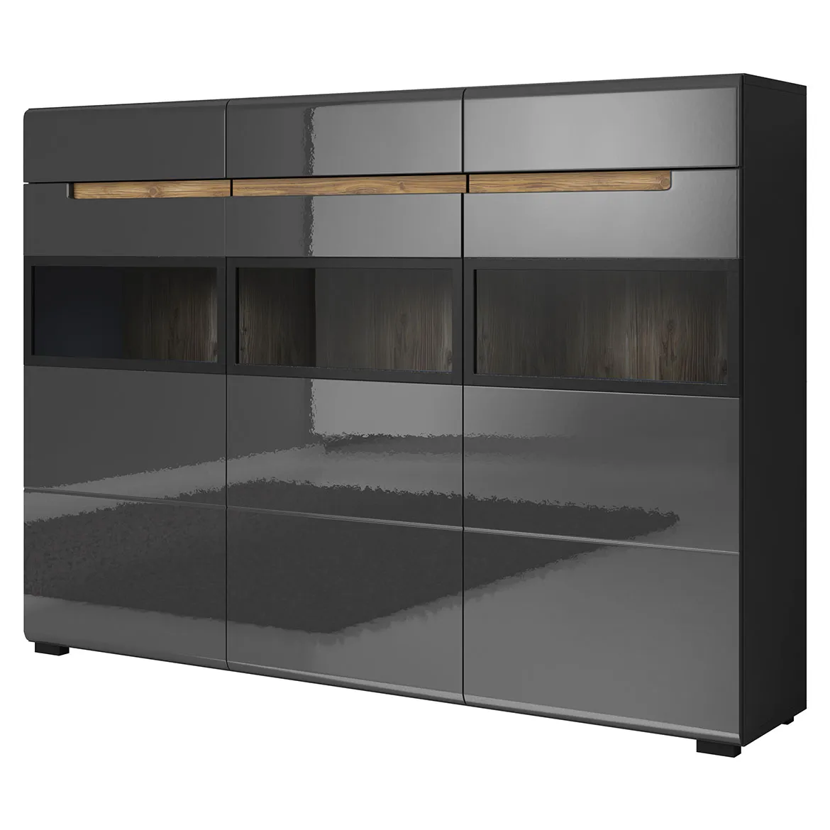 Hector komoda 130 3 vrata + 3 fioke 180x37x130 cm tamno siva / tamno siva visoki sjaj
