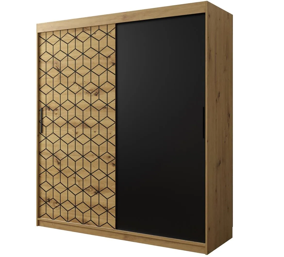 Hexagon ormar 2 vrata 180x62x200 cm natur (artisan hrast)/crni