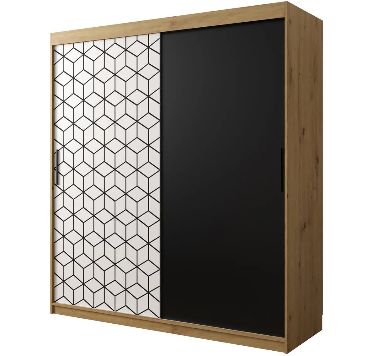 Hexagon ormar 2 vrata 180x62x200 cm natur (artisan hrast)/crni/beli
