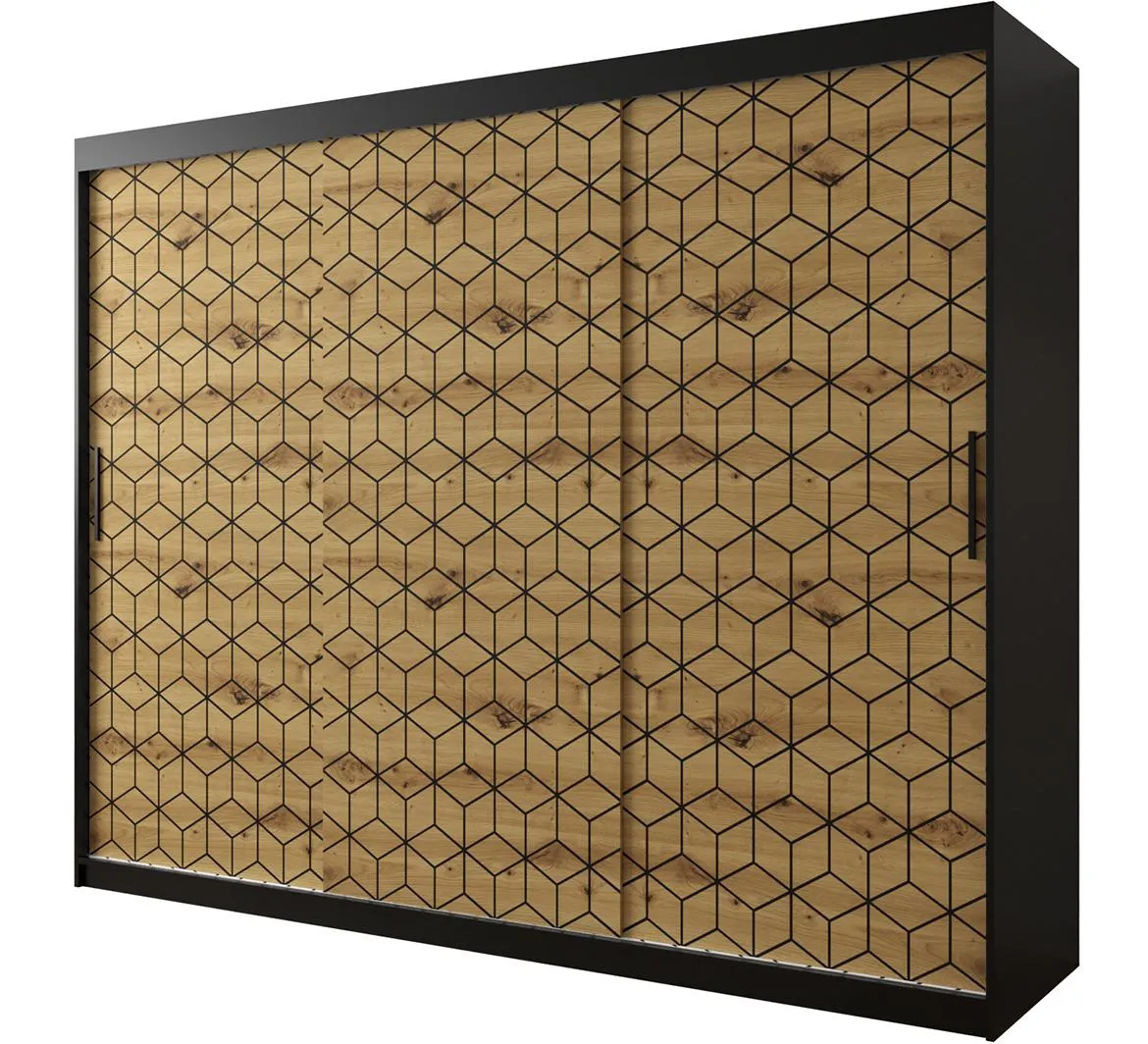 Hexagon ormar 3 vrata 250x62x200 cm natur (artisan hrast)/crni