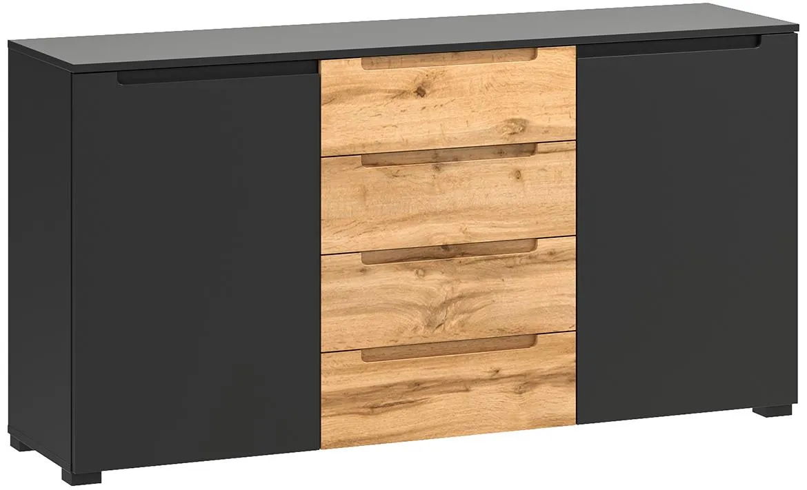 Hill 01 komoda 2 vrata 4 fioke 155,4x40x80 cm crna/wotan