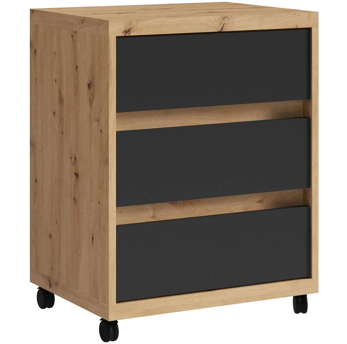 Iga fiokar 3 fioke 50x37x60 cm crni/natur (artisan hrast)