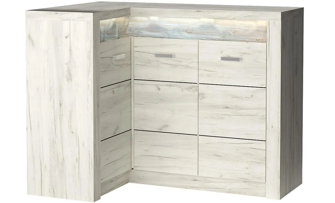 Indianapolis I15 ugaona komoda 3 vrata 131x42x103 cm bela