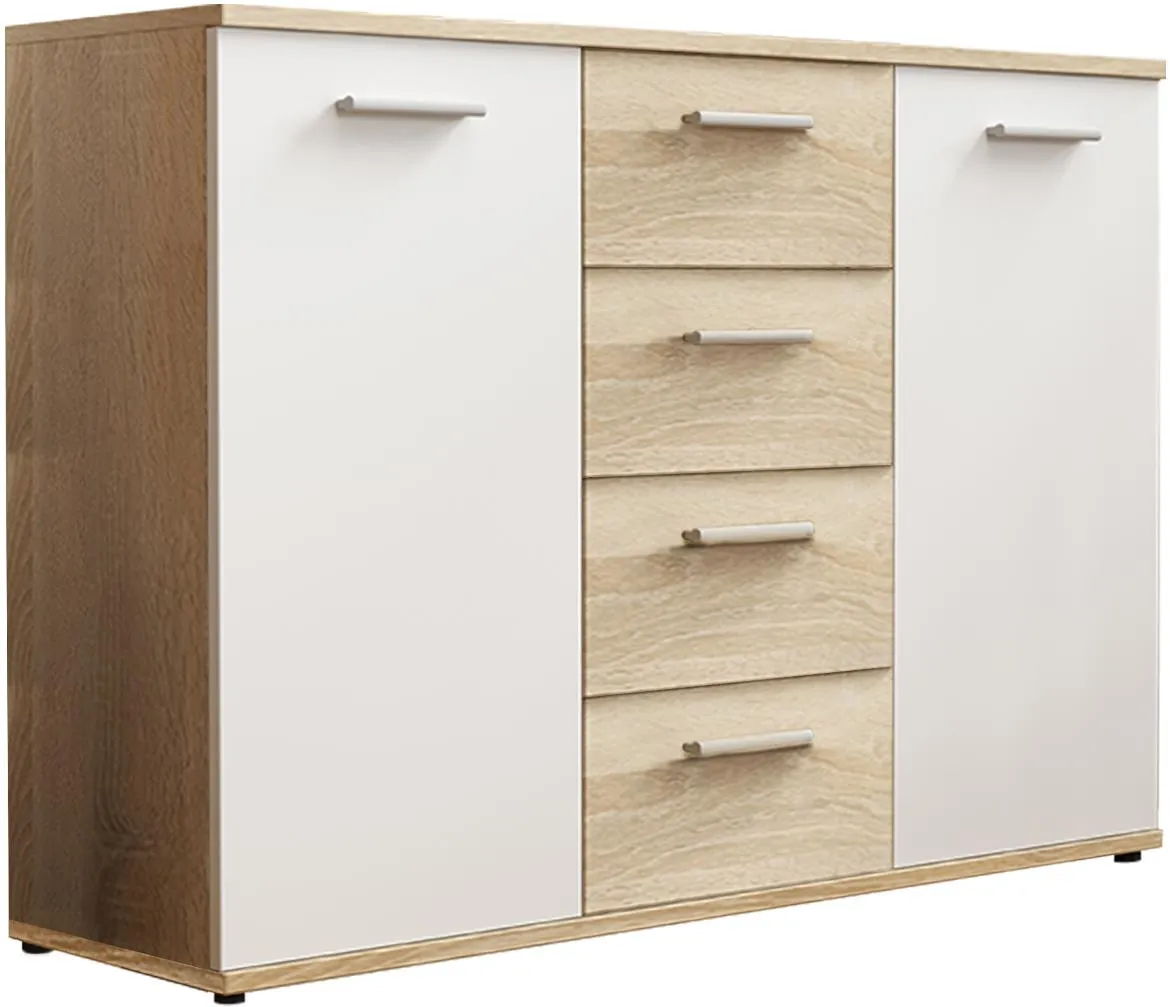 Jacky komoda 2 vrata+4 fioke 120x35x85 bela/natur (sonoma hrast)