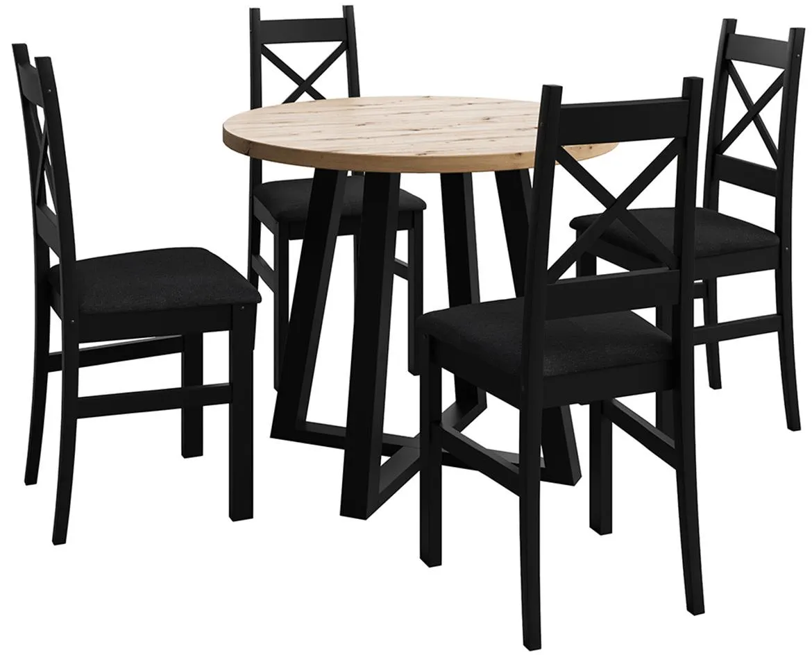 Jasal set 1 sto + 4 stolice natur (artisan hrast)/crni