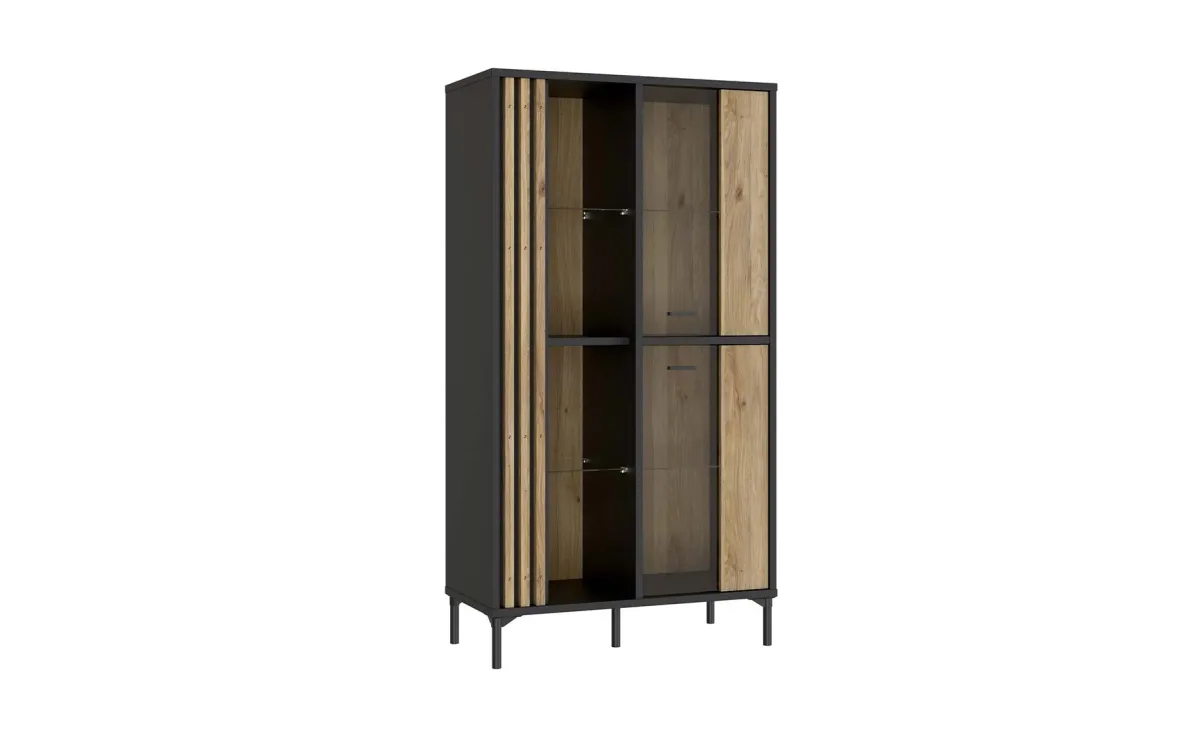 Joakimis vitrina 2 vrata 87x41,5x162,2 cm artisan/crna