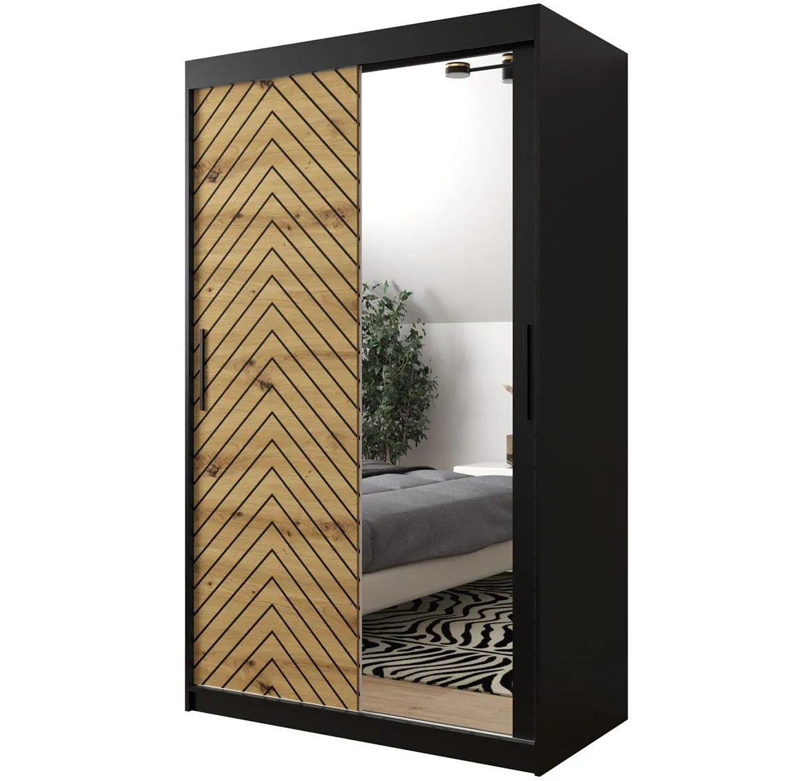 Jode 2 ormar 2 vrata/ogledalo 120x62x200 crna /natur(artisan)/crna
