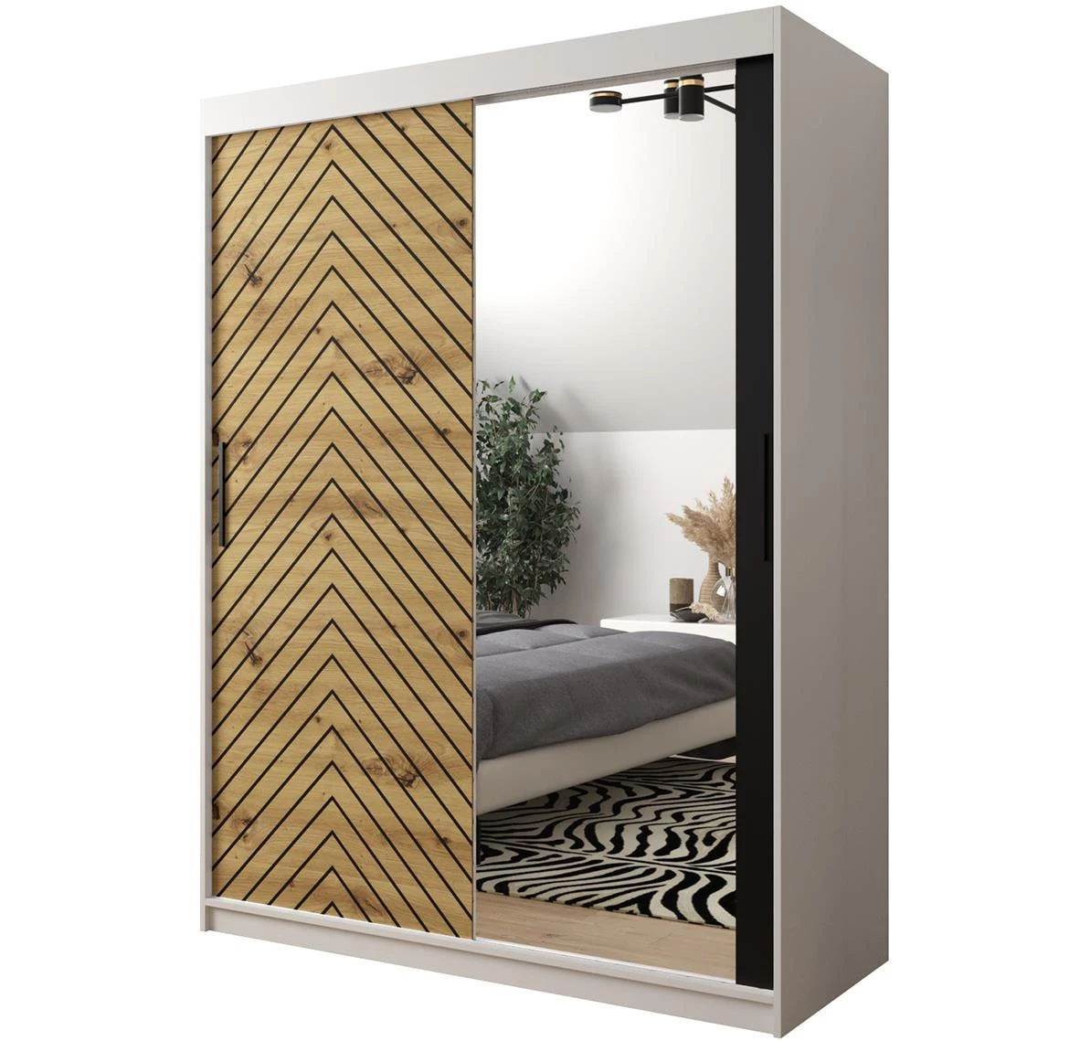 Jode 2 ormar 2 vrata/ogledalo 150x62x200 bela /natur(artisan)/crna