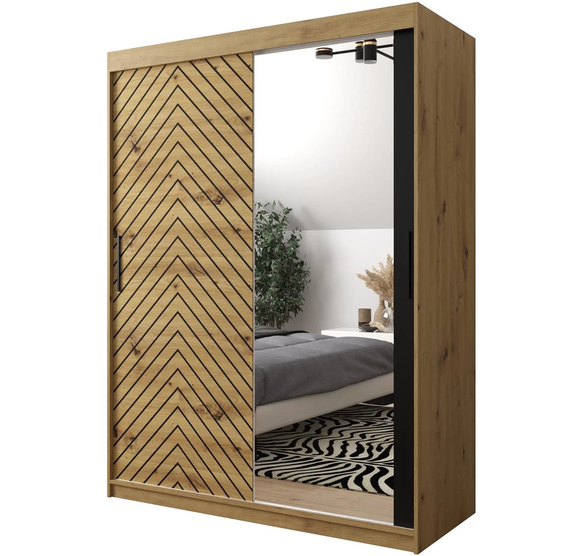 Jode 2 ormar 2 vrata/ogledalo 180x62x200 bela /bela/crna