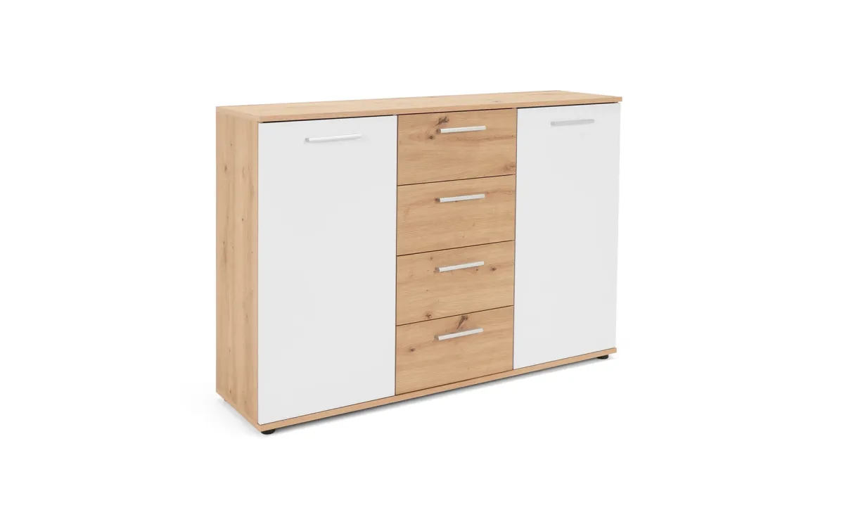 Justus komoda 2 vrata + 4 fioke 120x35x85 cm artisan / bela