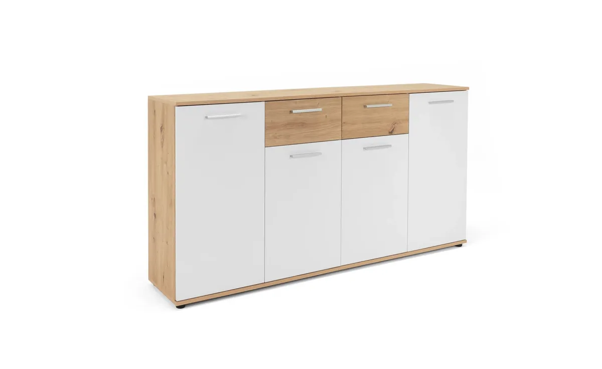 Justus komoda 4 vrata + 2 fioke 160x35x85 cm artisan / bela
