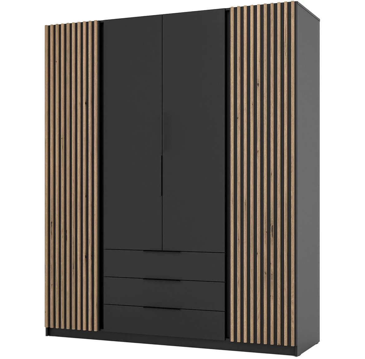 Kaja BL/BL-EV 2 LAM ormar 4 vrata+3 fioke 200x62x239 cm crni/hrast