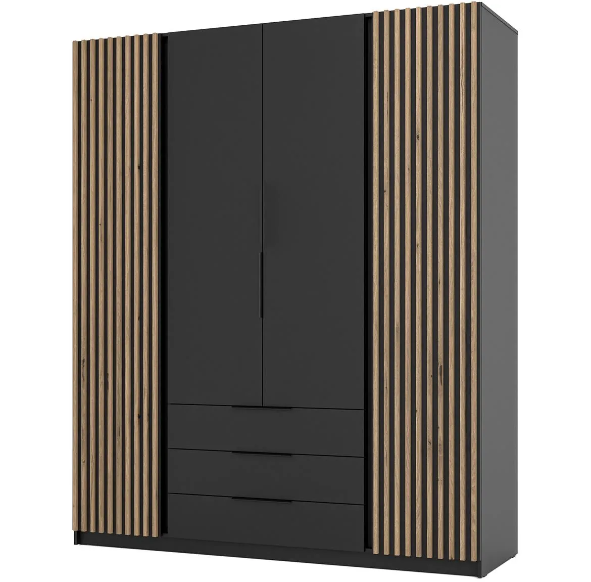 Kaja BL/BL-EV 2 LAM ormar 4 vrata+3 fioke 200x62x239 cm crni/hrast
