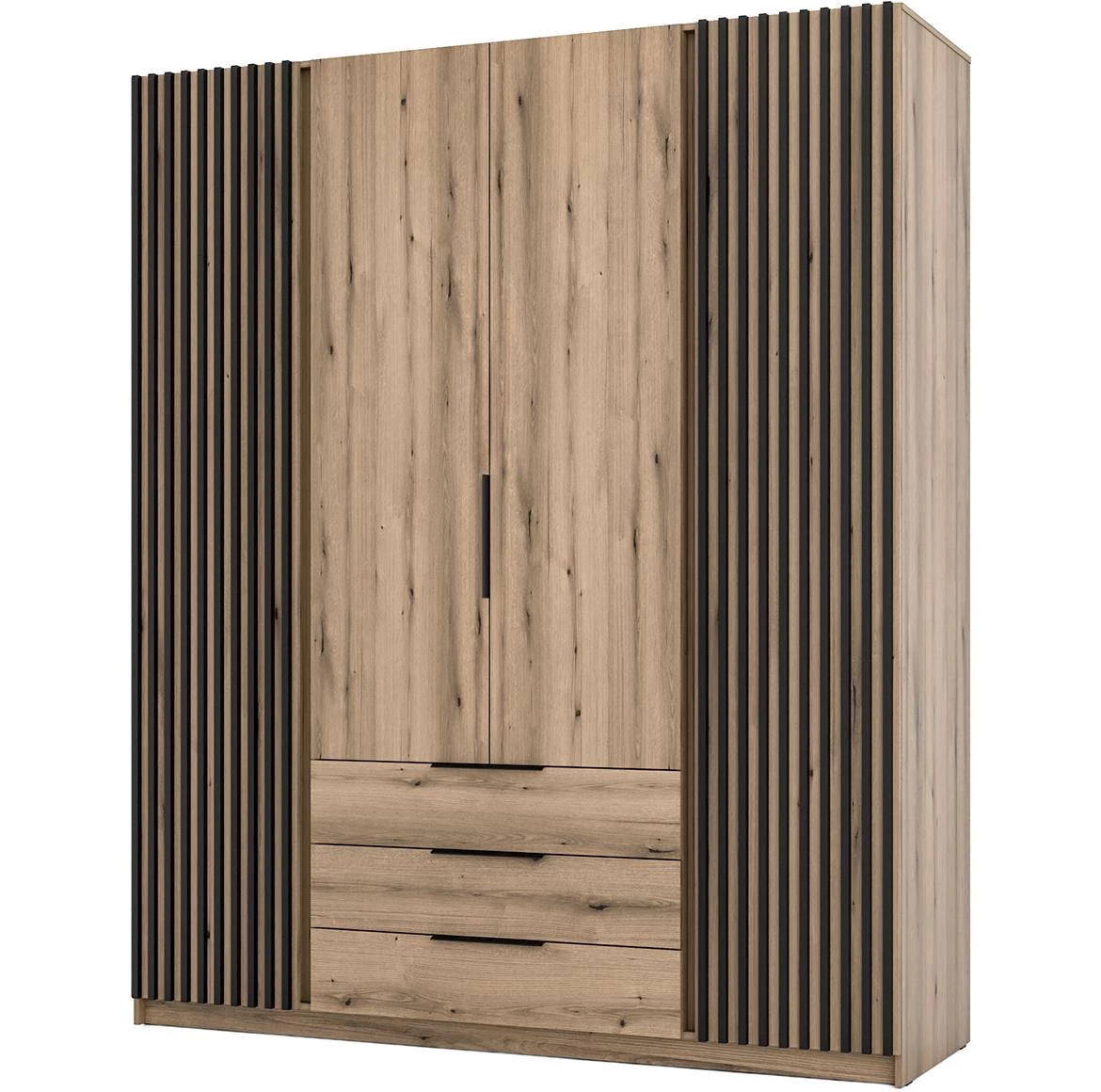 Kaja EV/EV-BL 2 LAM ormar 4 vrata+3 fioke 200x62x239 cm hrast/crni