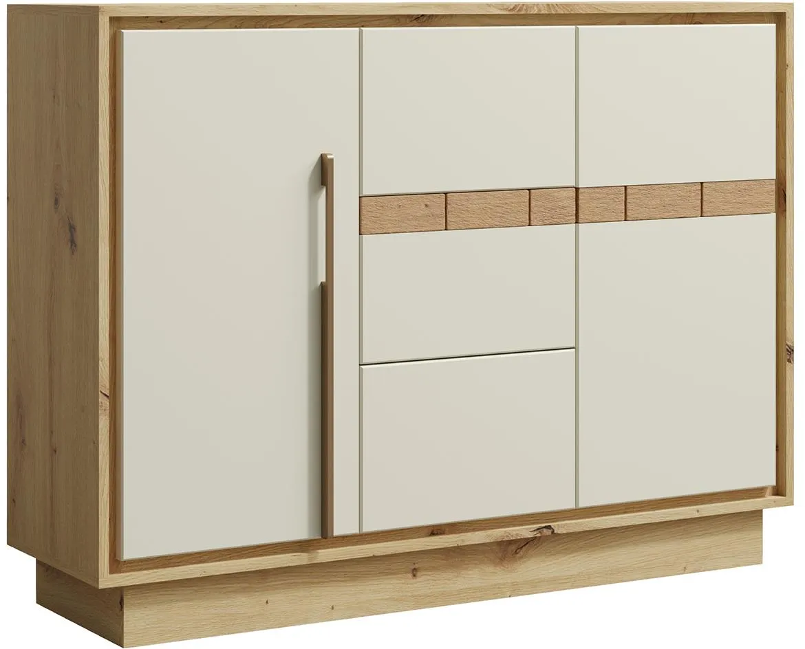 Keks K12 komoda 3 fioke + 2 vrata 130x37x97 cm natur (Artisan hrast)/bež kašmir