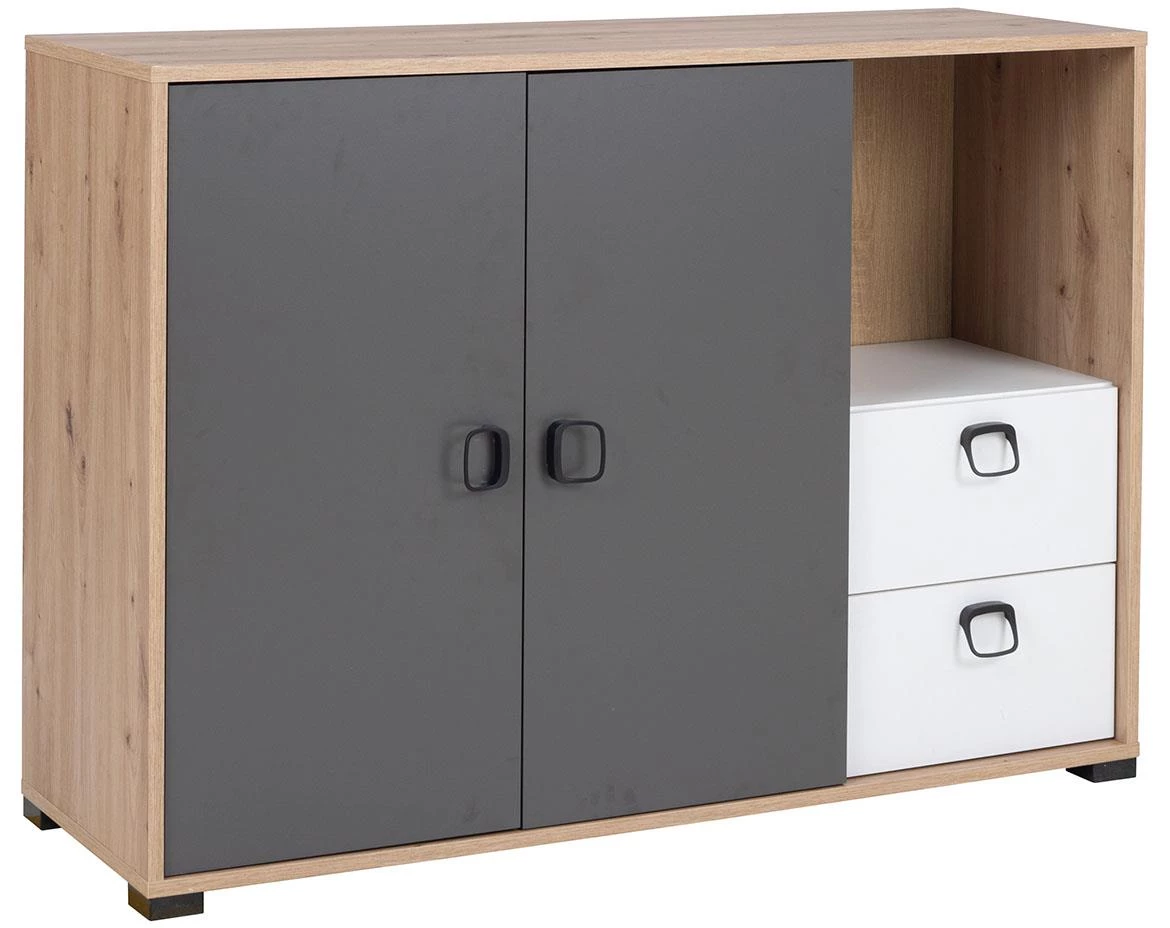 Kevin 6 komoda 2 vrata+2 fioke+1 otvor 120x40x86 cm natur (artisan hrast)/sivo/bela