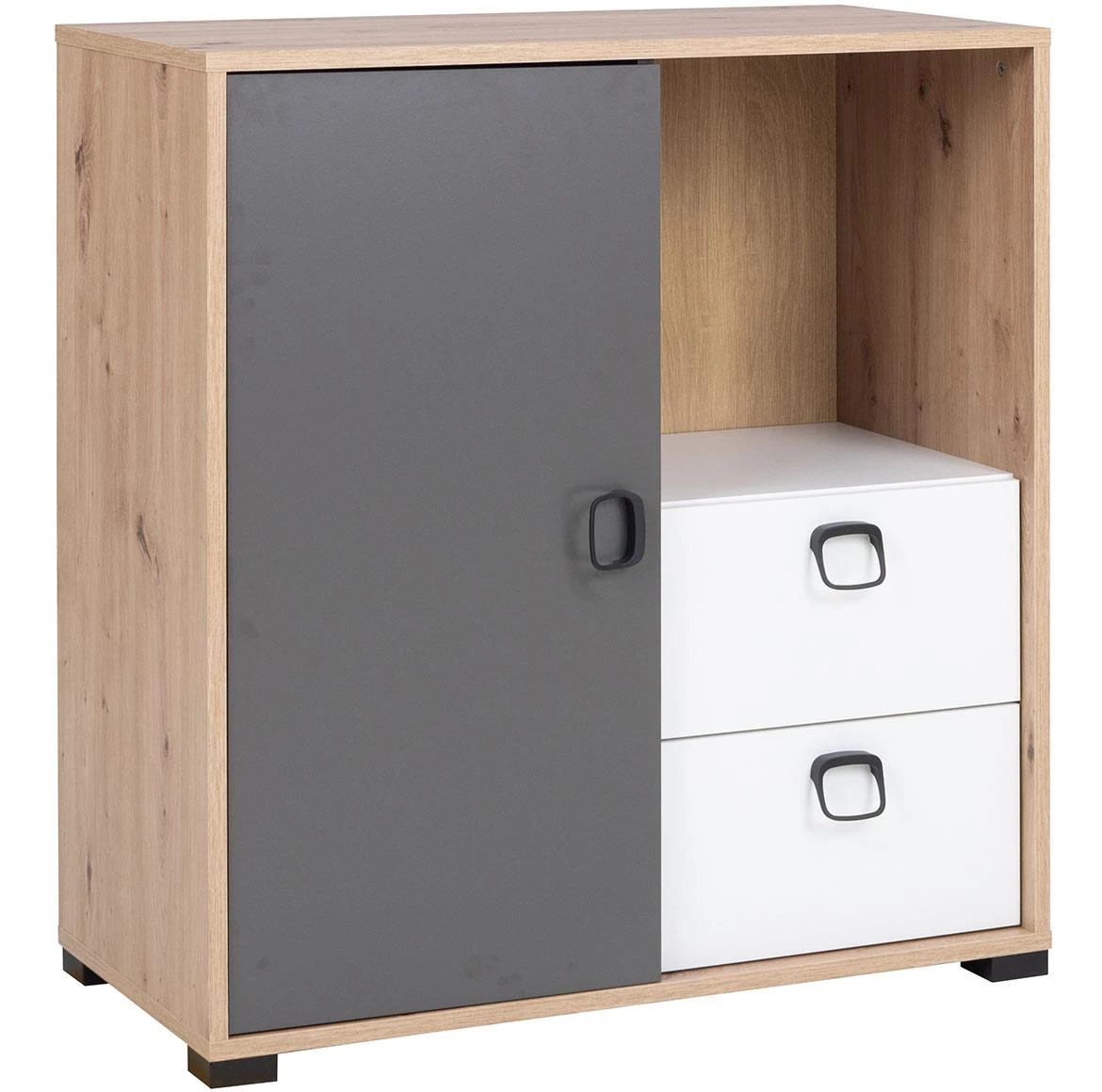 Kevin 7 komoda 1 vrata+2 fioke+1 otvor 80x40x86 cm natur (artisan hrast) /sivo/bela