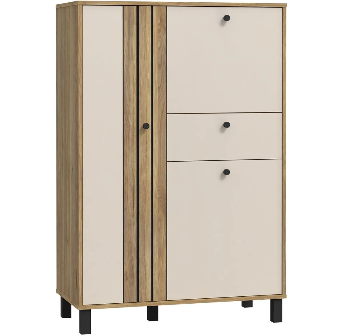Killarney KQLK321 visoka komoda 3 vrata+1 fioka 88,1x42x131,8 cm bež/hrast