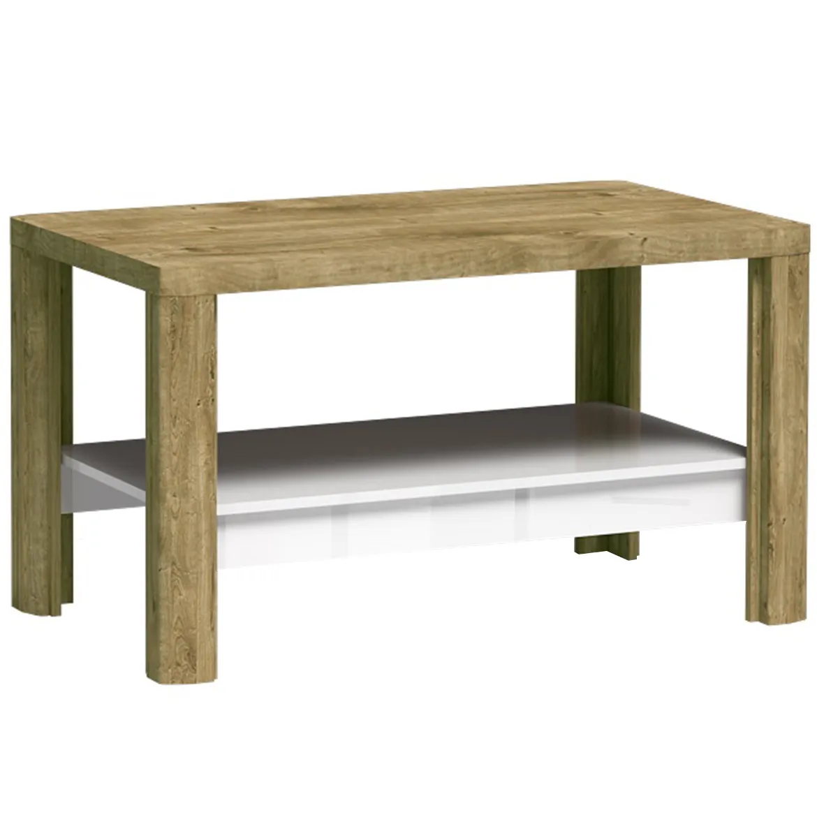 Klub sto Livinio 1 polica 110x61x63 cm natur/beli visoki sjaj