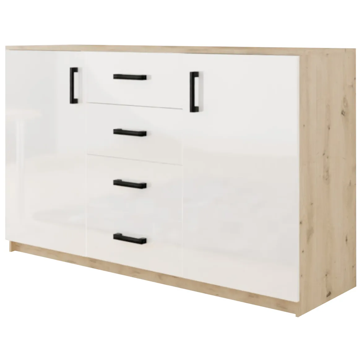 Komoda Bahli 2 vrata+4 fioke 150x45x94 cm natur (artisan hrast)/bela visoki sjaj