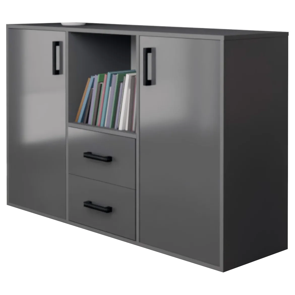 Komoda Heracles 2 vrata+2 fioke 135x40x95 cm siva visoki sjaj