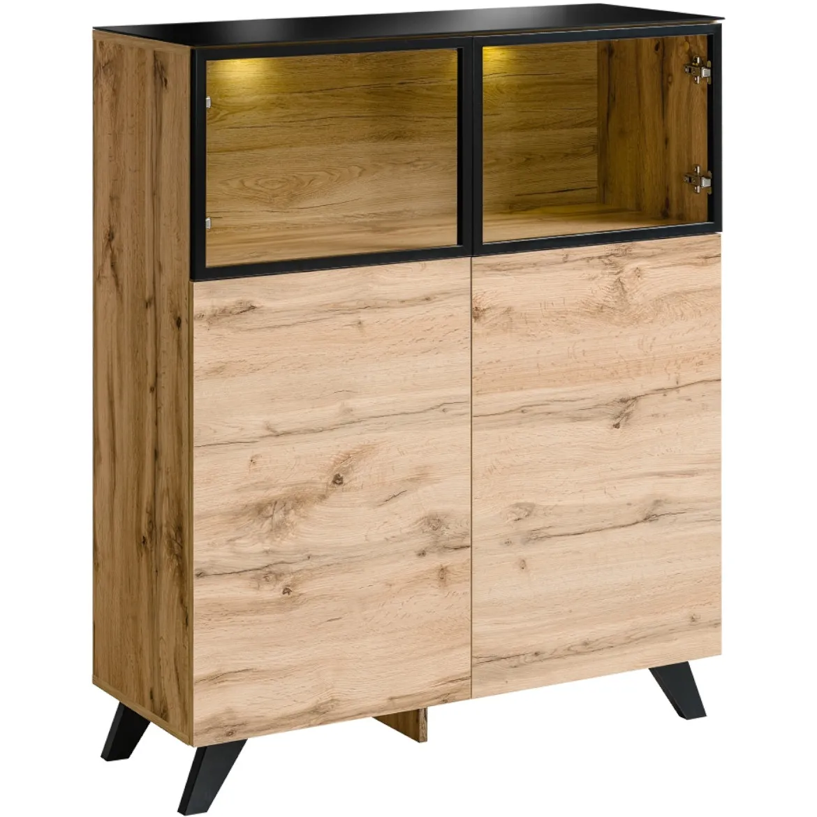 Komoda Thin 2 vrata 100x40x123 cm natur (artisan hrast)/crna