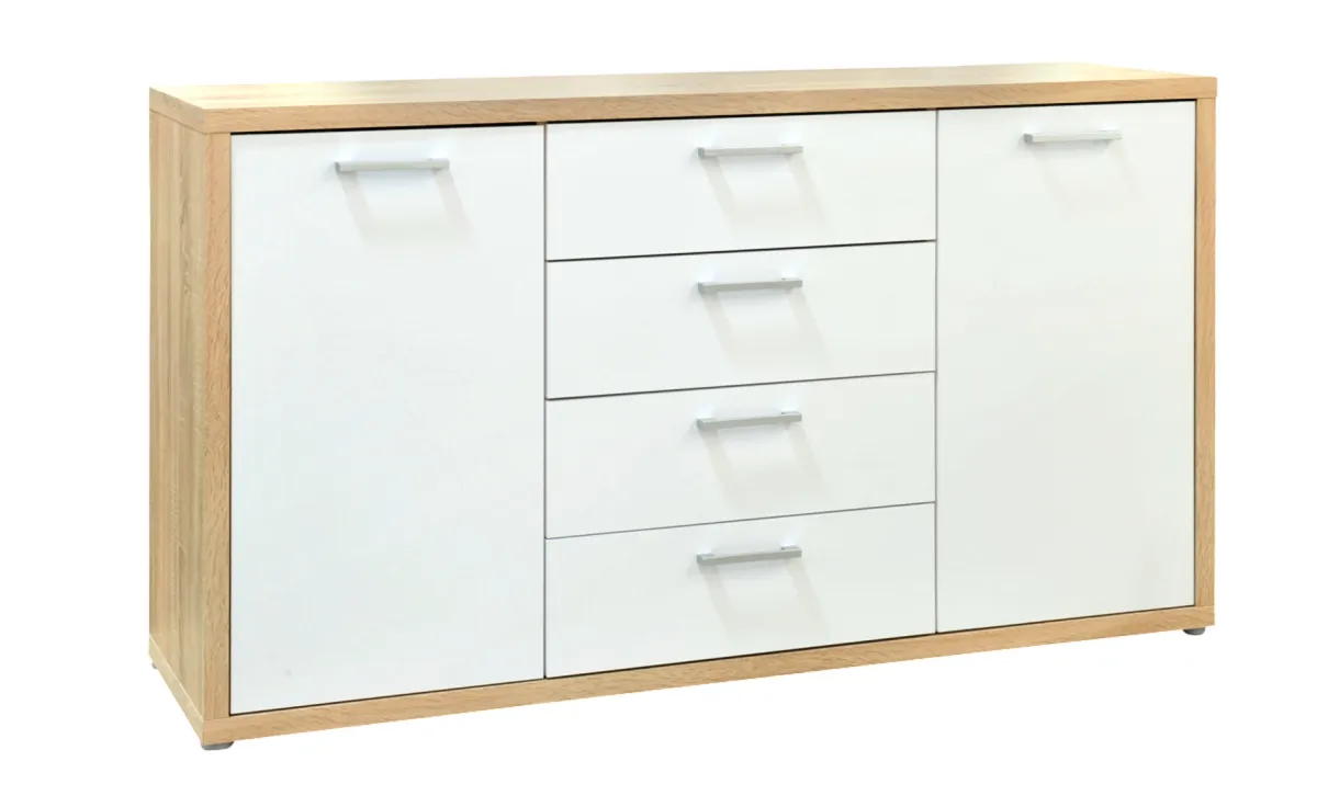 Komoda Vogue 2 vrata + 4 fioke 150x42x85 cm natur/bela