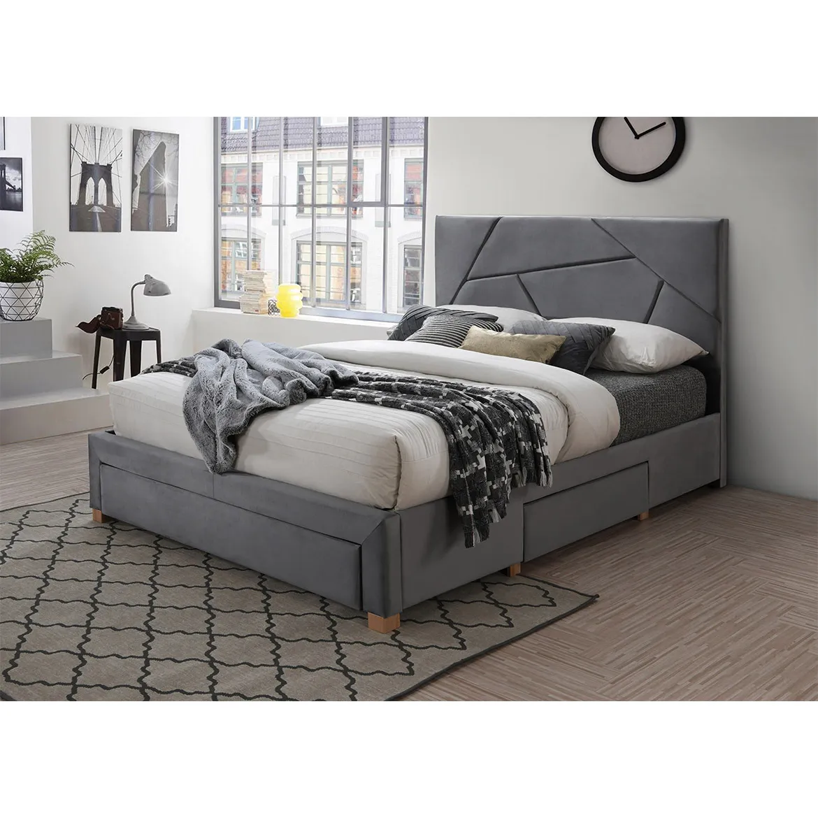 Krevet Bexley sa podnicom i 3 fioke 165x226x124cm sivi