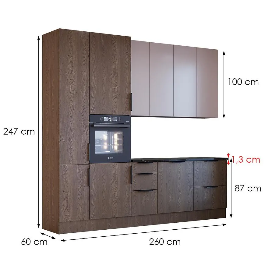 Kuhinja Luxeo 260 cm baltic storm/beige