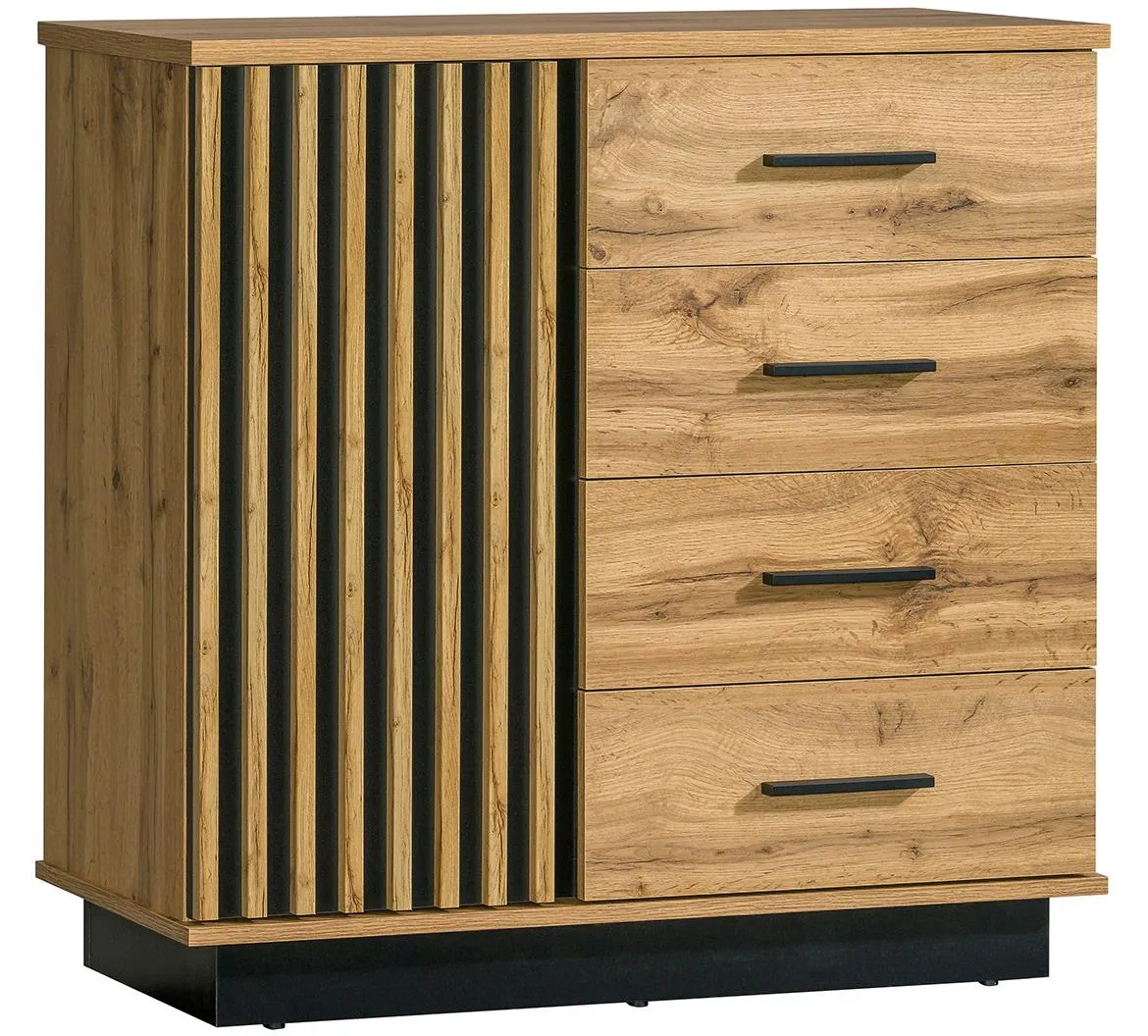 Lamelo 5 komoda 1 vrata+4 fioke 90x40x88,2 cm natur (wotan hrast)/crna