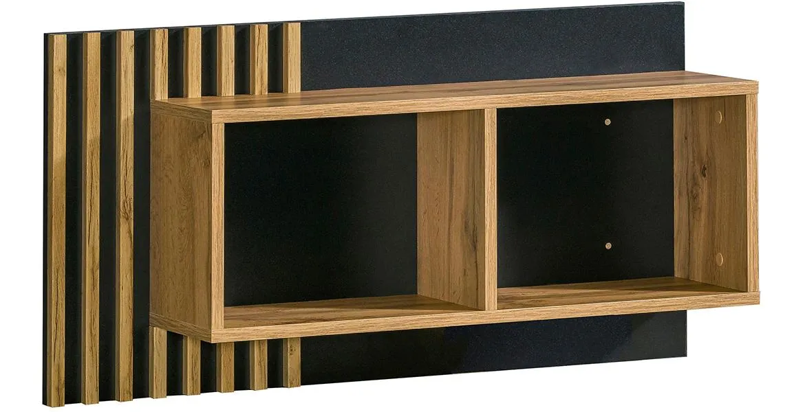 Lamelo La11 zidna polica 2 otvora 90x21,6x46,1 cm natur (wotan hrast)/crna