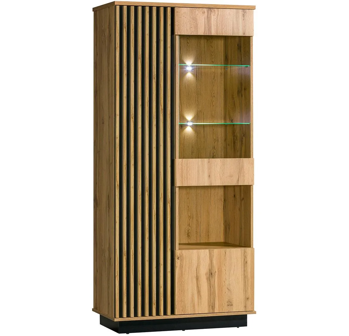 Lamelo La2 vitrina 3 vrata 90x40x193,6 cm natur (wotan hrast)/crna